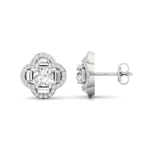 Round & Baguette Diamond Stud Earrings (1 Pair)
