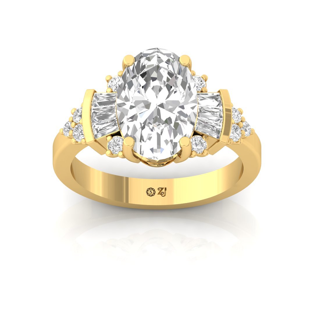 Oval & Baguette & Round Diamond Engagement Ring | Elegant Multi-Stone Lab Grown Diamond Ring | Eternal Promise 925 Silver | 10K | 14K | 18K - Gold Main View