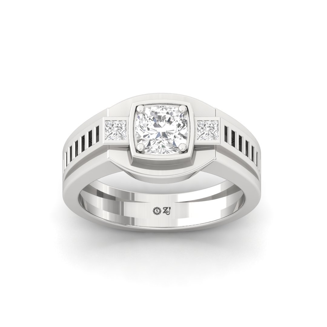 Men’s Cushion Square Diamond Ring | Dual-Tone Lab Grown Diamond Band | Bold Luxury | 925 Silver | 10K | 14K | 18K - Main View