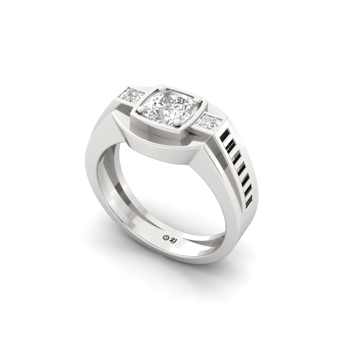 Men’s Cushion Square Diamond Ring | Dual-Tone Lab Grown Diamond Band | Bold Luxury | 925 Silver | 10K | 14K | 18K - View 2