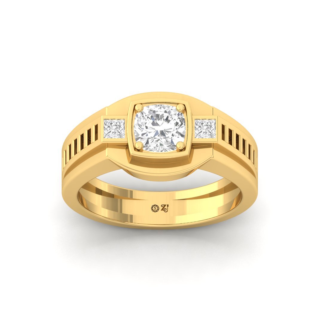 Men’s Cushion Square Diamond Ring | Dual-Tone Lab Grown Diamond Band | Bold Luxury | 925 Silver | 10K | 14K | 18K - Gold Main View