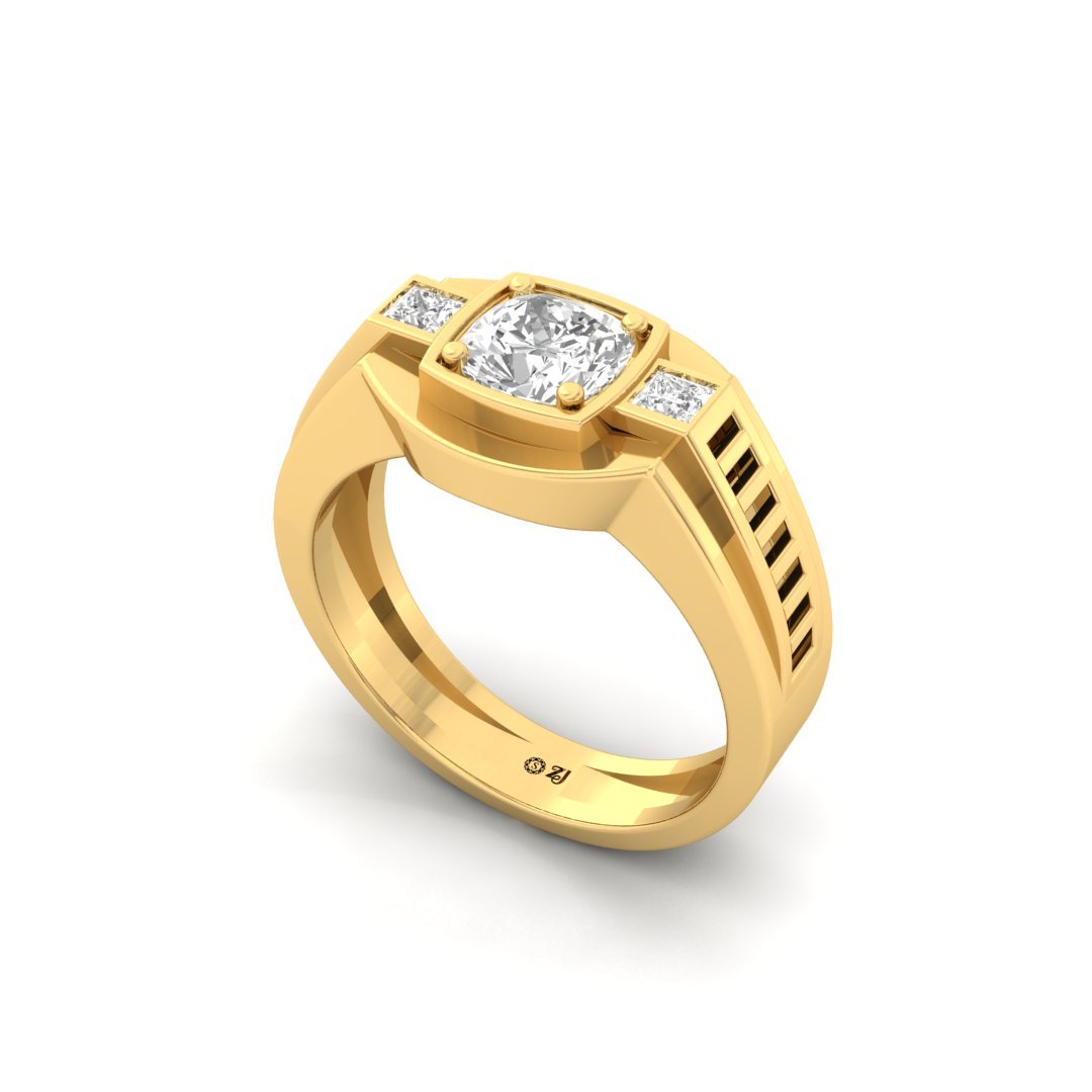 Men’s Cushion Square Diamond Ring | Dual-Tone Lab Grown Diamond Band | Bold Luxury | 925 Silver | 10K | 14K | 18K - View 2