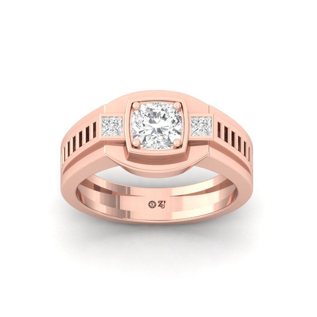 Men’s Cushion Square Diamond Ring | Dual-Tone Lab Grown Diamond Band | Bold Luxury | 925 Silver | 10K | 14K | 18K - Rose Gold Main View