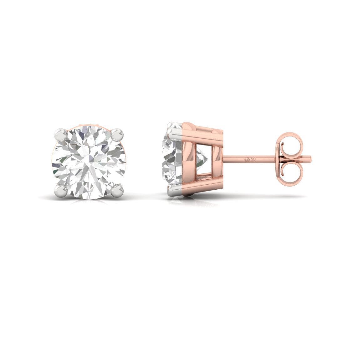 Round Brilliant Diamond Stud Earrings (1 Pair) | Eternal Love Lab Grown CVD Diamond Solitaire Studs | 925 Silver | 10K | 14K | 18K - Rose Gold Main View