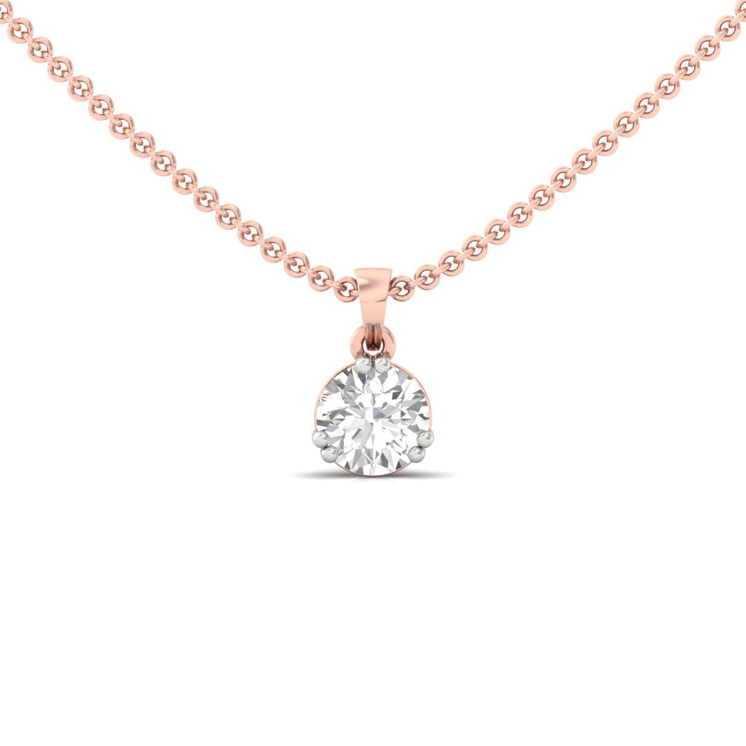 Classic Solitaire Diamond Pendant | Timeless Round Cut Lab Grown Diamond | Symbol of Pure Elegance (Without Chain) | 925 Silver | 10K | 14K | 18K - Rose Gold Main View