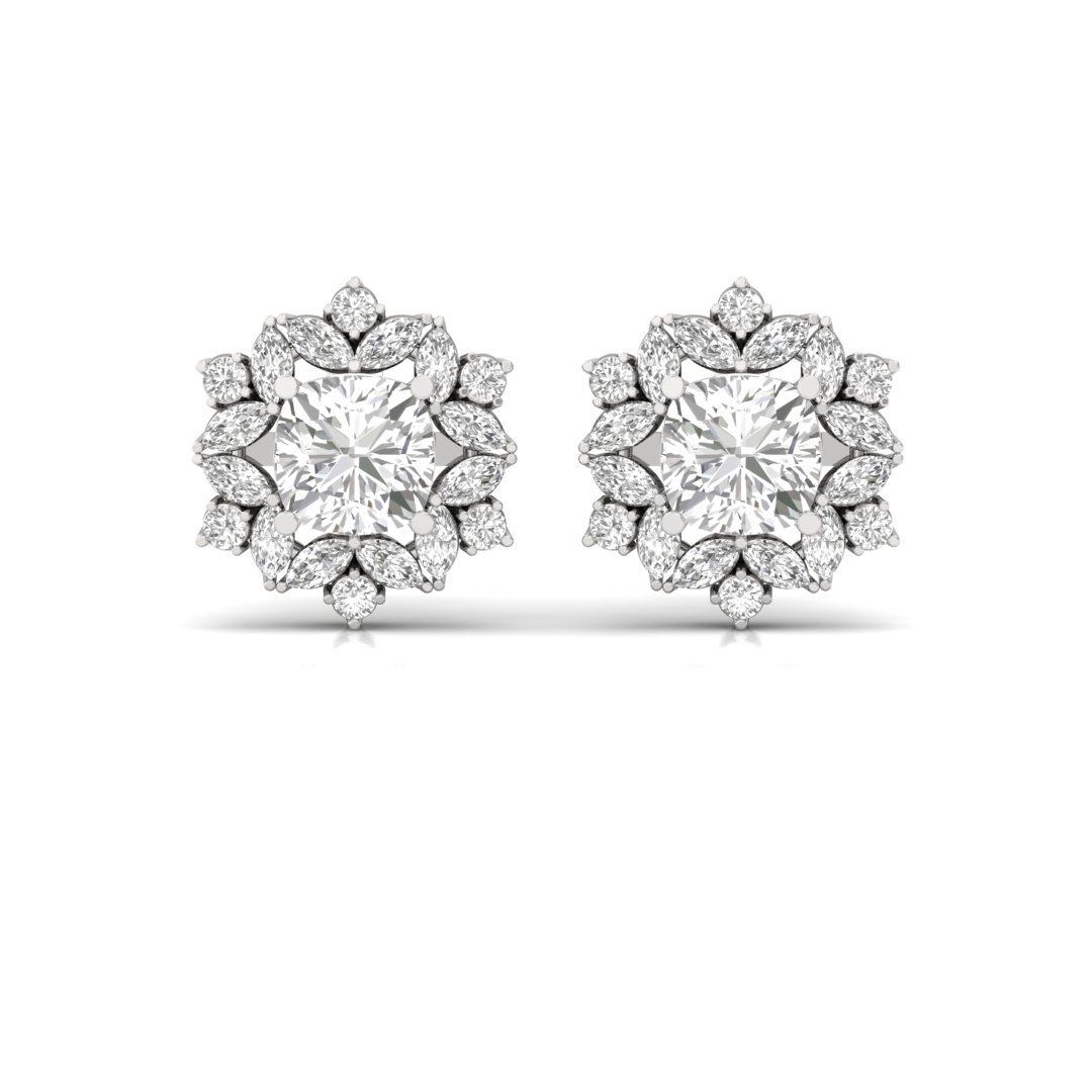 Snowflake Halo Diamond Earrings (1 Pair) | Symbol of Pure Love & Timeless Elegance | Lab Grown CVD Diamond Studs | 925 Silver | 10K | 14K | 18K - View 2