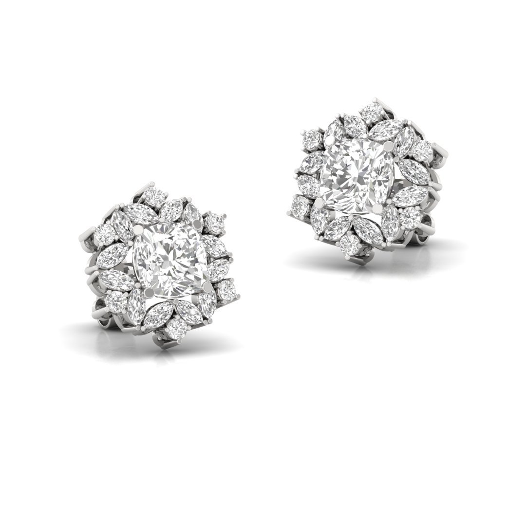 Snowflake Halo Diamond Earrings (1 Pair) | Symbol of Pure Love & Timeless Elegance | Lab Grown CVD Diamond Studs | 925 Silver | 10K | 14K | 18K - View 3