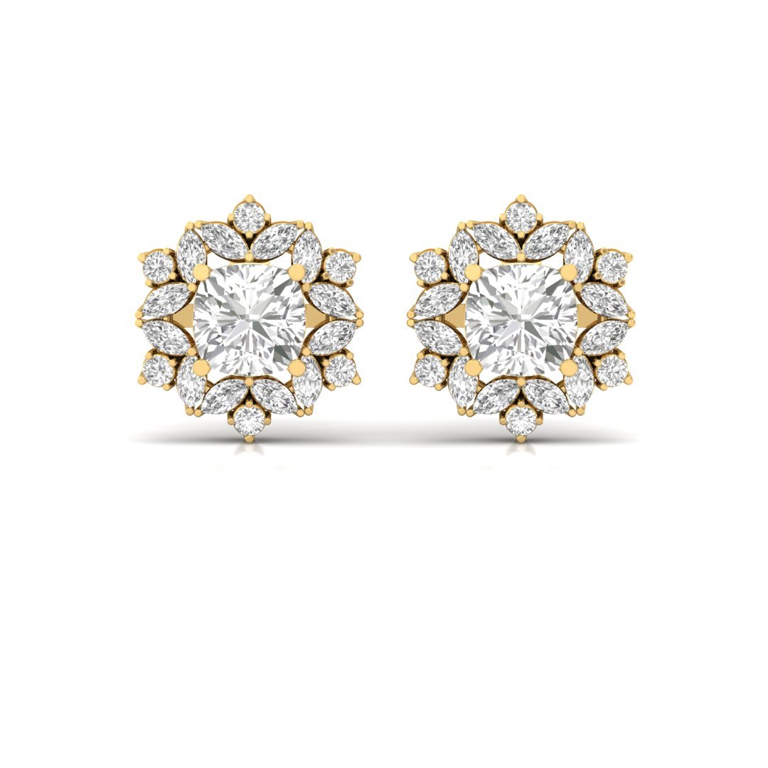 Snowflake Halo Diamond Earrings (1 Pair) | Symbol of Pure Love & Timeless Elegance | Lab Grown CVD Diamond Studs | 925 Silver | 10K | 14K | 18K - View 2
