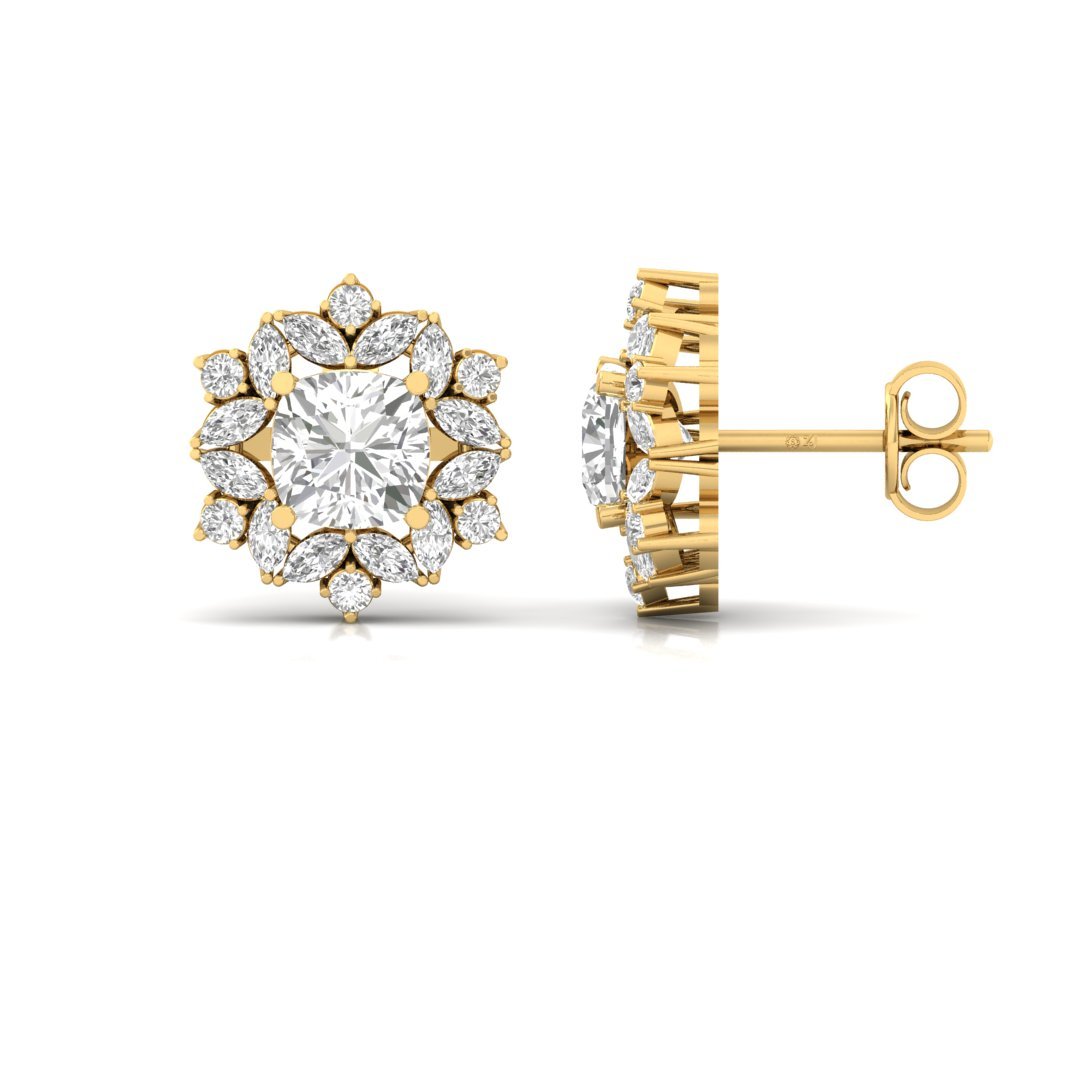 Snowflake Halo Diamond Earrings (1 Pair) | Symbol of Pure Love & Timeless Elegance | Lab Grown CVD Diamond Studs | 925 Silver | 10K | 14K | 18K - Gold Main View