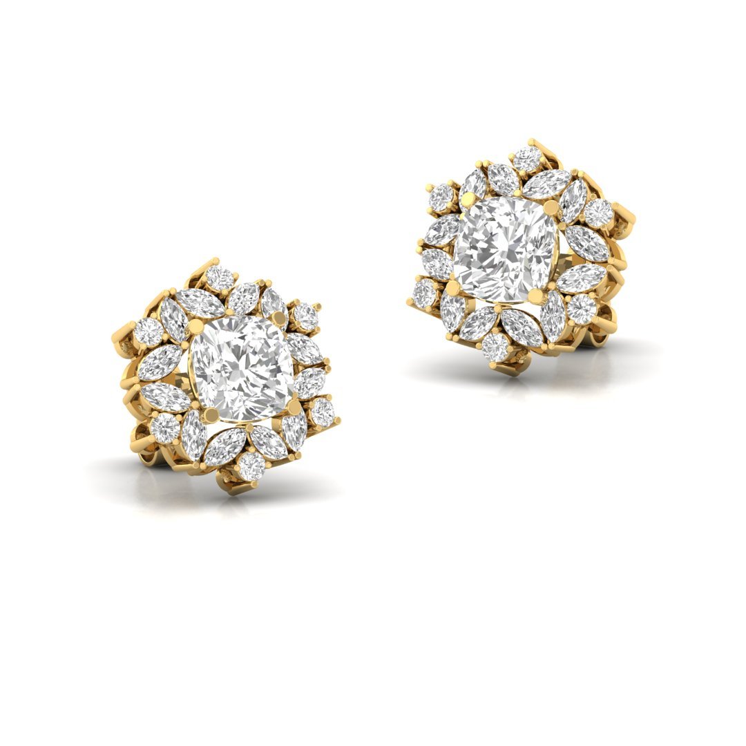 Snowflake Halo Diamond Earrings (1 Pair) | Symbol of Pure Love & Timeless Elegance | Lab Grown CVD Diamond Studs | 925 Silver | 10K | 14K | 18K - View 3