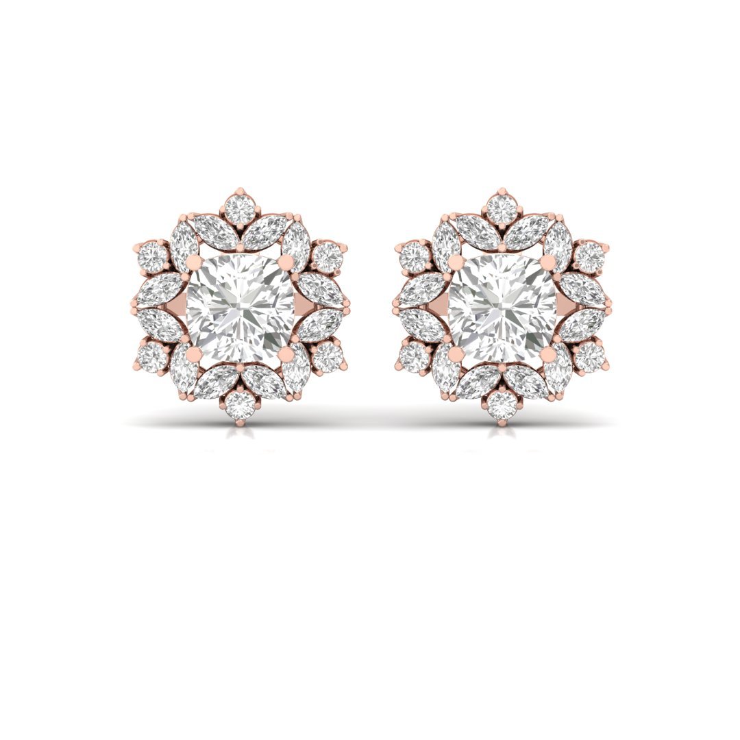 Snowflake Halo Diamond Earrings (1 Pair) | Symbol of Pure Love & Timeless Elegance | Lab Grown CVD Diamond Studs | 925 Silver | 10K | 14K | 18K - View 2