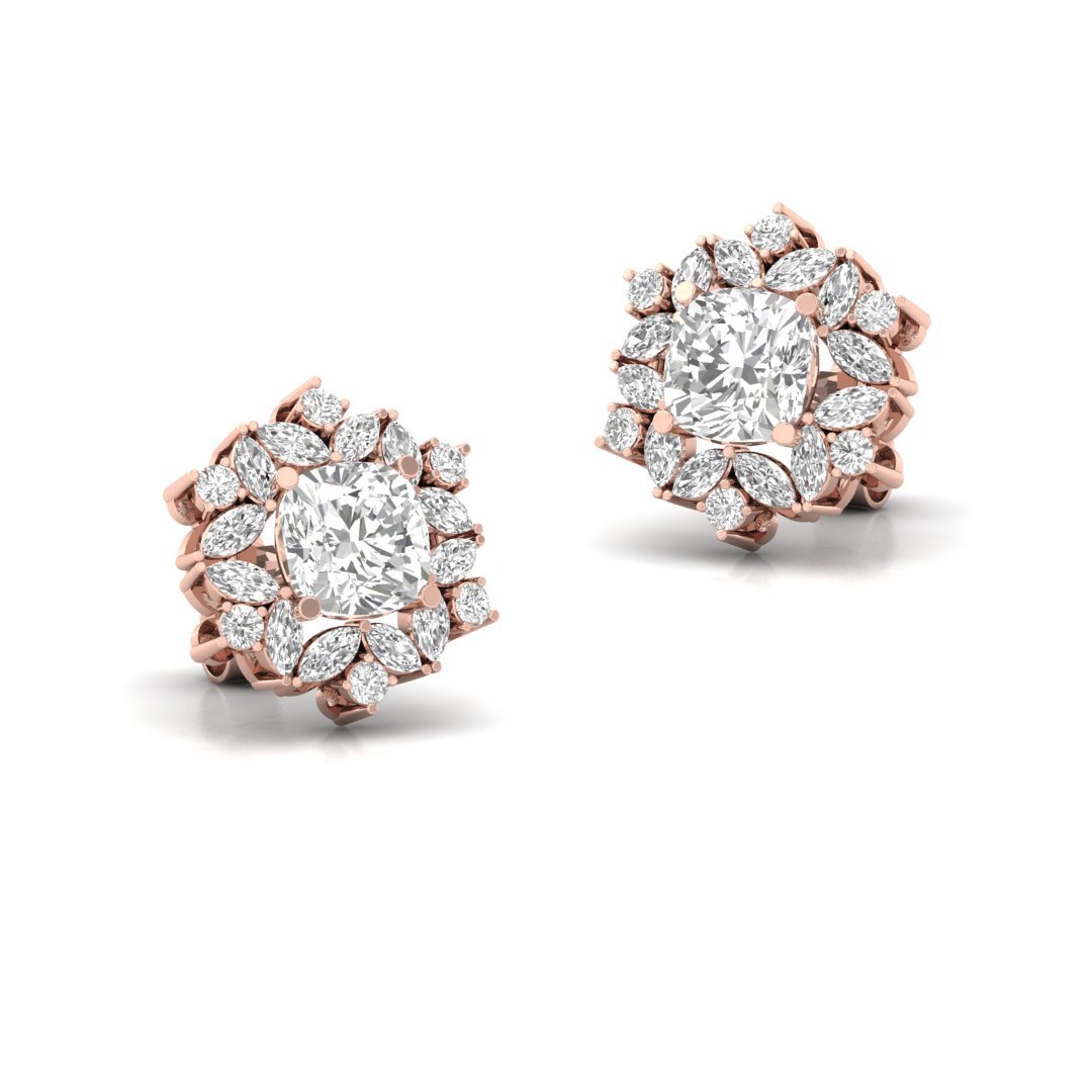 Snowflake Halo Diamond Earrings (1 Pair) | Symbol of Pure Love & Timeless Elegance | Lab Grown CVD Diamond Studs | 925 Silver | 10K | 14K | 18K - View 3
