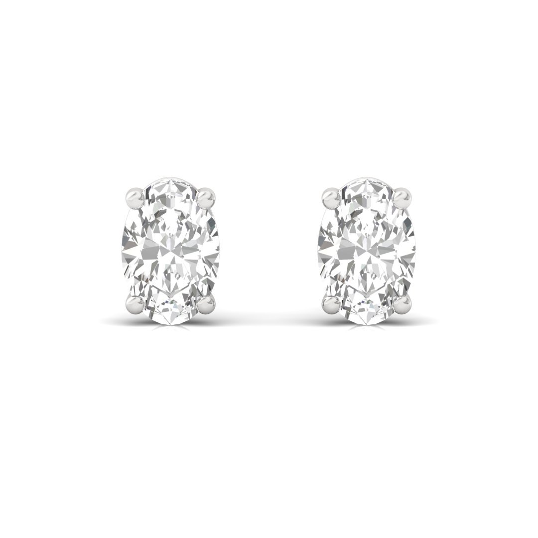Oval Cut Diamond Stud Earrings (1 Pair) | Graceful Love Lab Grown CVD Diamond Solitaire Studs | 925 Silver | 10K | 14K | 18K - View 2