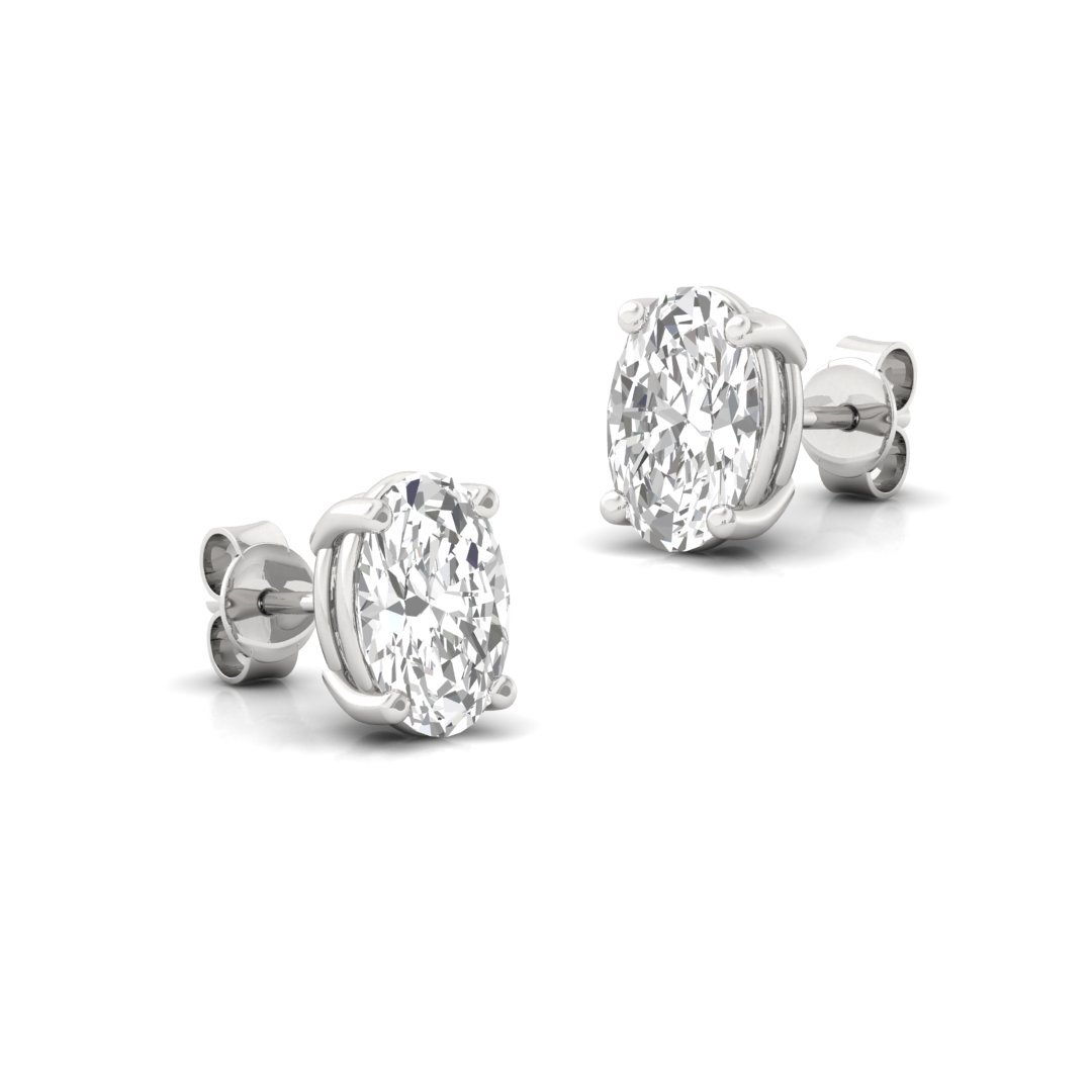 Oval Cut Diamond Stud Earrings (1 Pair) | Graceful Love Lab Grown CVD Diamond Solitaire Studs | 925 Silver | 10K | 14K | 18K - View 3