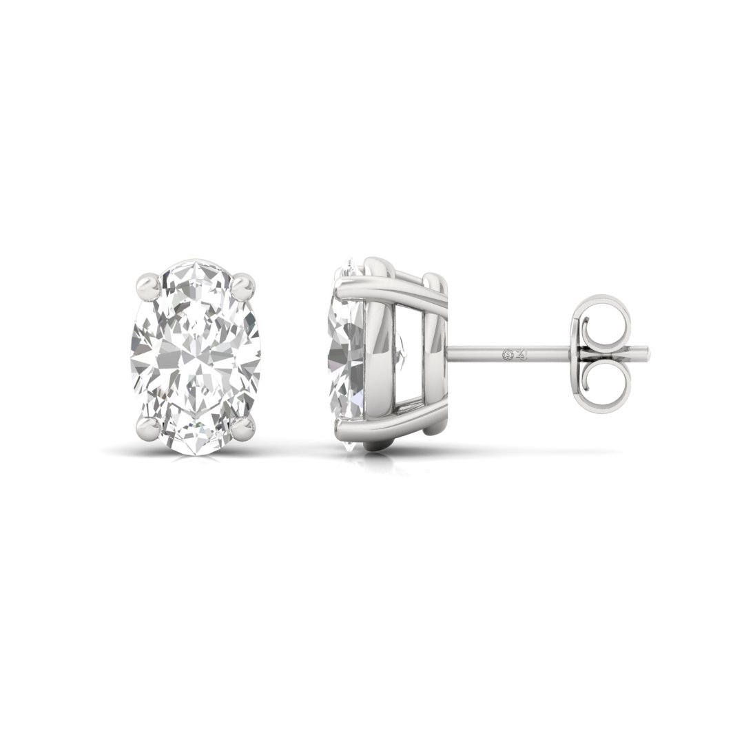 Oval Cut Diamond Stud Earrings (1 Pair) | Graceful Love Lab Grown CVD Diamond Solitaire Studs | 925 Silver | 10K | 14K | 18K - Main View