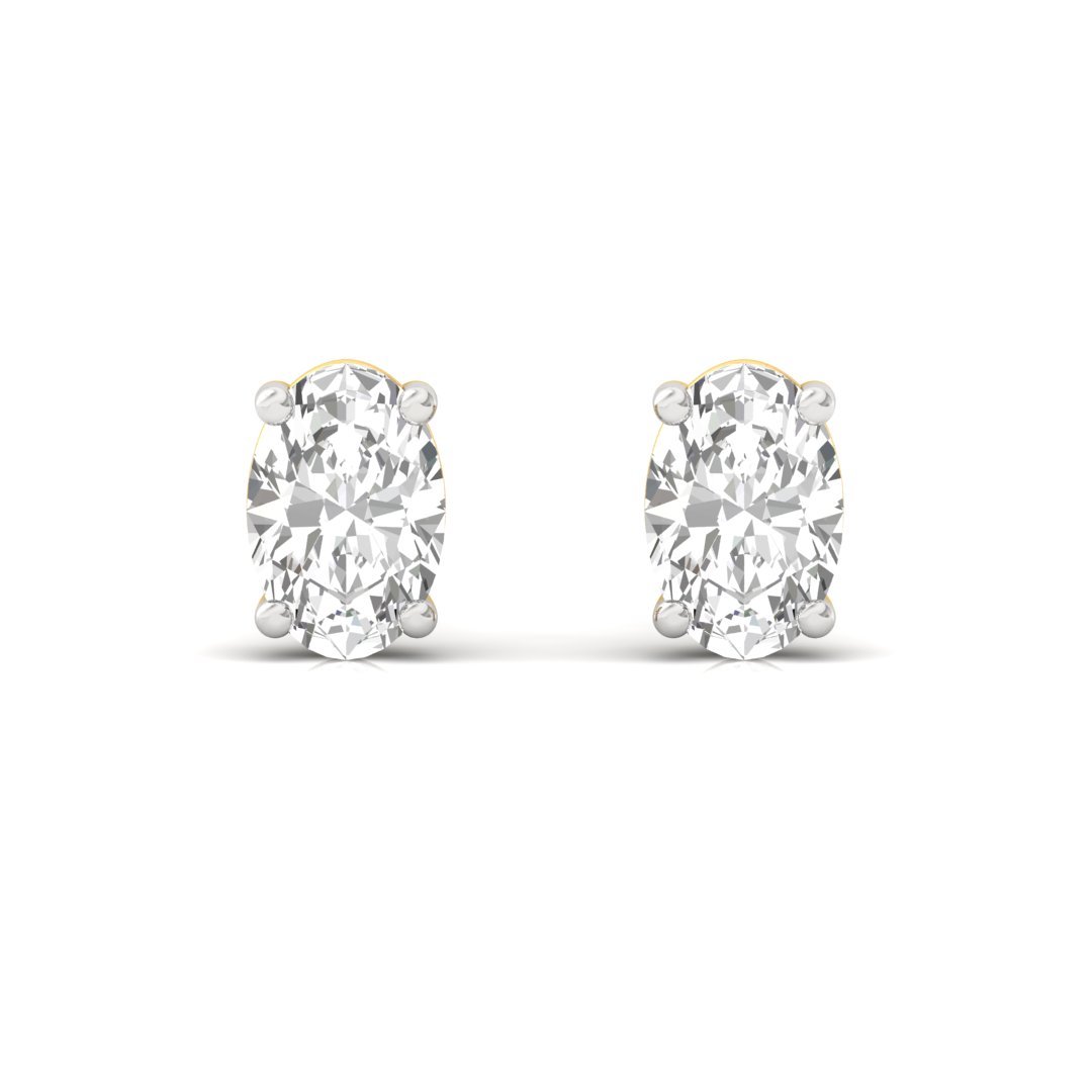 Oval Cut Diamond Stud Earrings (1 Pair) | Graceful Love Lab Grown CVD Diamond Solitaire Studs | 925 Silver | 10K | 14K | 18K - View 2