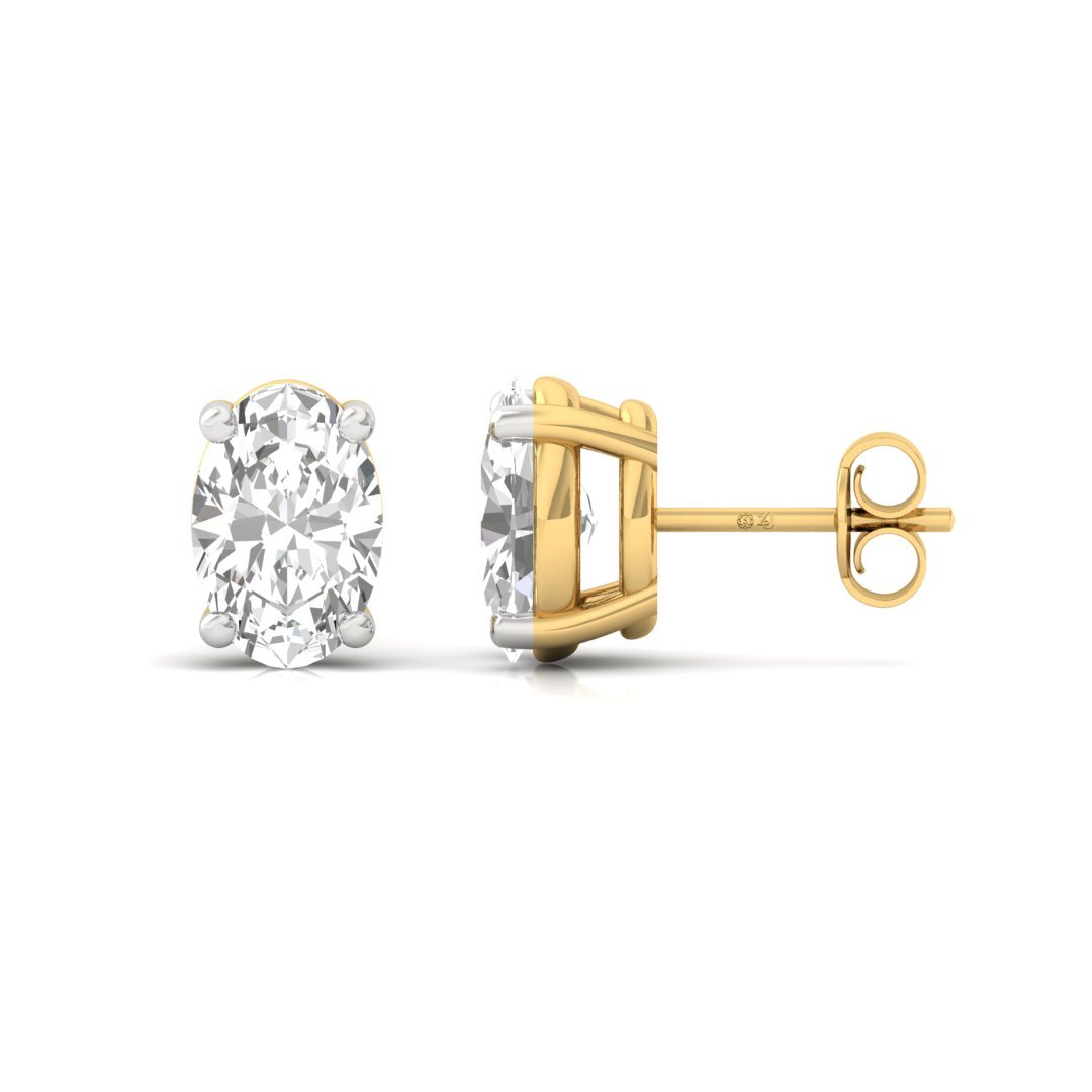 Oval Cut Diamond Stud Earrings (1 Pair) | Graceful Love Lab Grown CVD Diamond Solitaire Studs | 925 Silver | 10K | 14K | 18K - Gold Main View