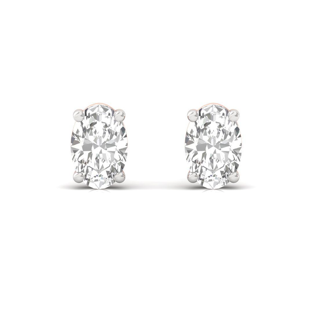 Oval Cut Diamond Stud Earrings (1 Pair) | Graceful Love Lab Grown CVD Diamond Solitaire Studs | 925 Silver | 10K | 14K | 18K - View 2