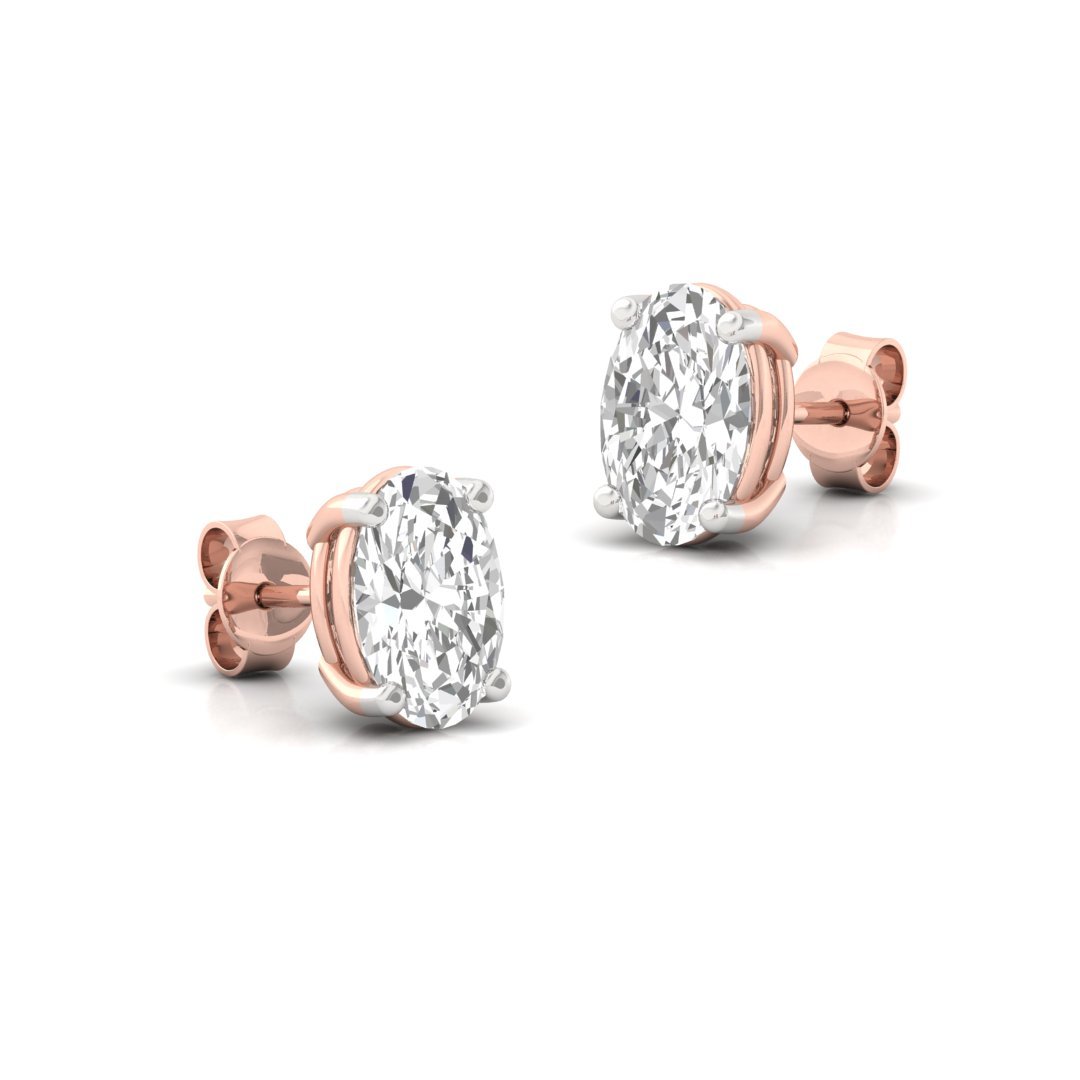 Oval Cut Diamond Stud Earrings (1 Pair) | Graceful Love Lab Grown CVD Diamond Solitaire Studs | 925 Silver | 10K | 14K | 18K - View 3
