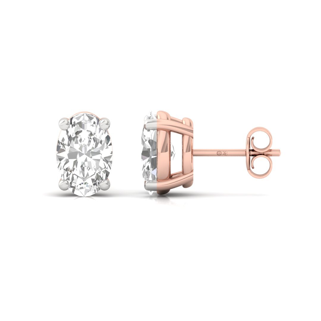 Oval Cut Diamond Stud Earrings (1 Pair) | Graceful Love Lab Grown CVD Diamond Solitaire Studs | 925 Silver | 10K | 14K | 18K - Rose Gold Main View