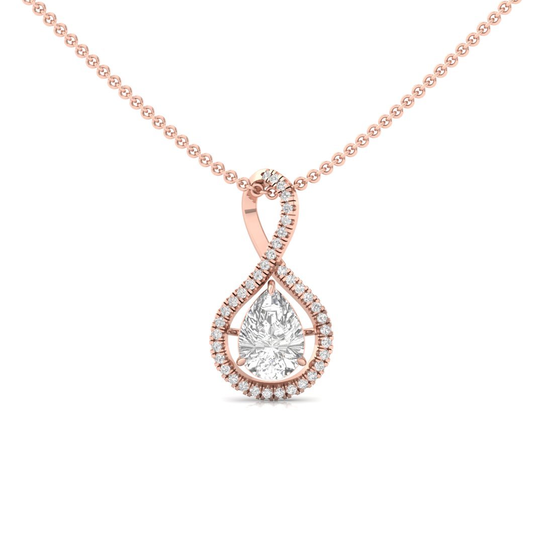 Infinity Teardrop Diamond Pendant | Lab Grown Pear Cut & Round Diamonds | Symbol of Eternal Love (Without Chain) | 925 Silver | 10K | 14K | 18K - Rose Gold Main View