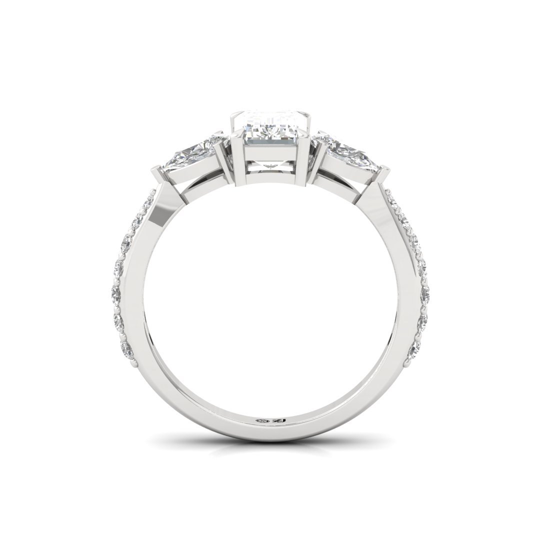 Emerald & Pear Cut Diamond Engagement Ring | Symbol of Eternal Love & Bonding | Lab Grown CVD Solitaire Ring | 925 Silver | 10K | 14K | 18K - View 3