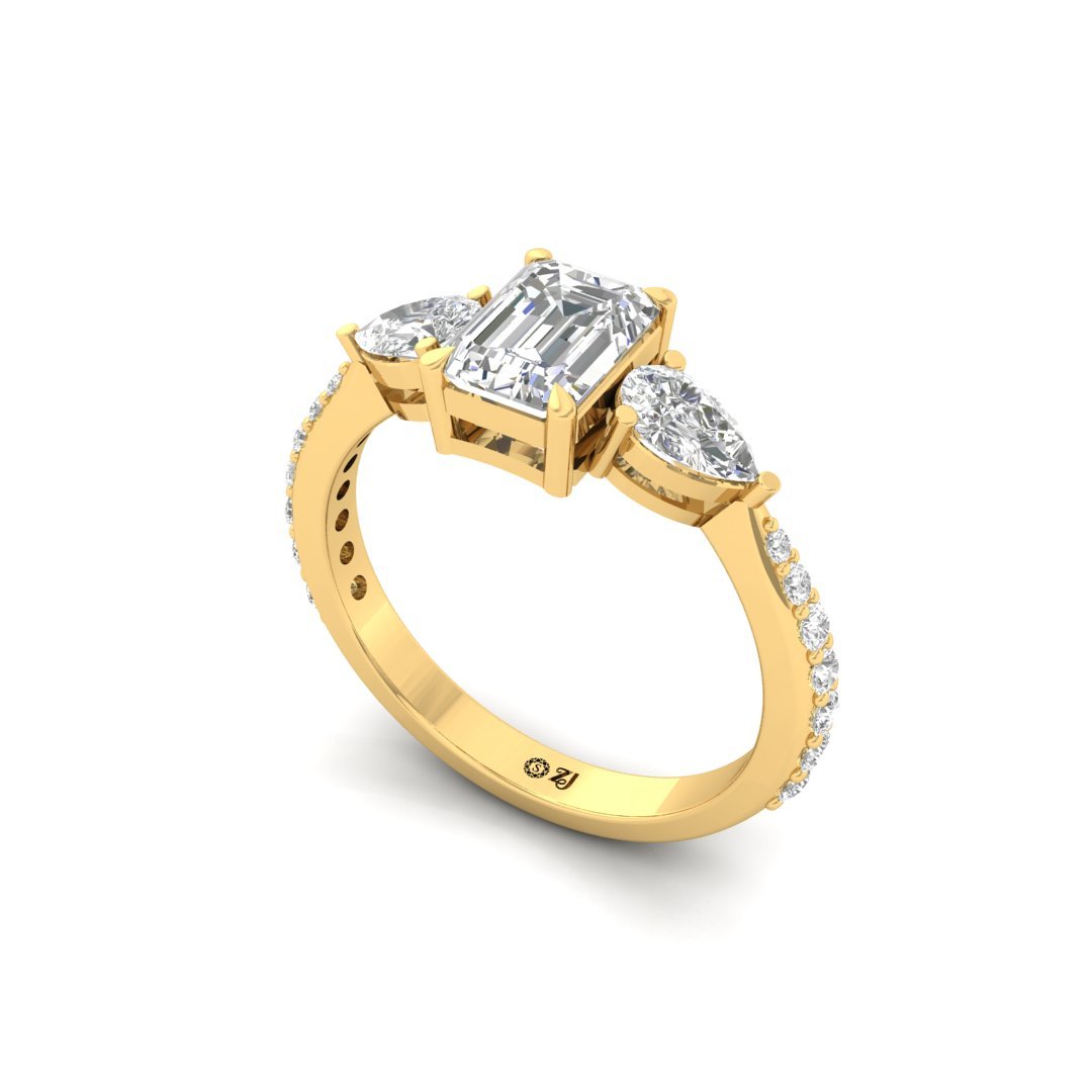 Emerald & Pear Cut Diamond Engagement Ring | Symbol of Eternal Love & Bonding | Lab Grown CVD Solitaire Ring | 925 Silver | 10K | 14K | 18K - View 2