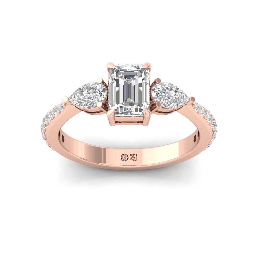 Emerald & Pear Cut Diamond Engagement Ring | Symbol of Eternal Love & Bonding | Lab Grown CVD Solitaire Ring | 925 Silver | 10K | 14K | 18K - Rose Gold Main View