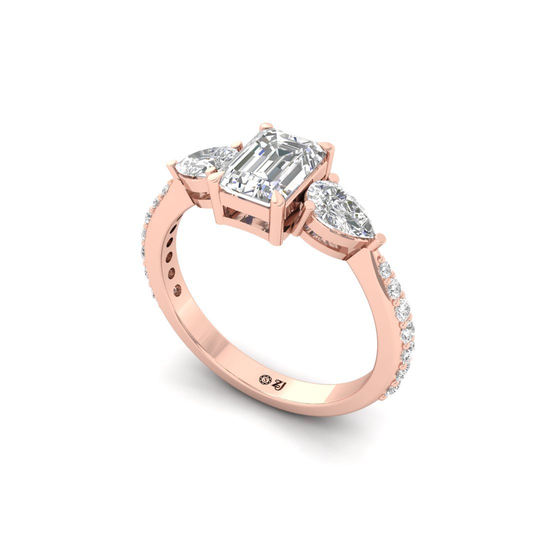 Emerald & Pear Cut Diamond Engagement Ring | Symbol of Eternal Love & Bonding | Lab Grown CVD Solitaire Ring | 925 Silver | 10K | 14K | 18K - View 2