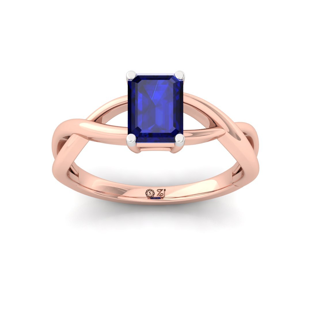 Emerald Cut Blue Diamond Promise Ring | Symbol of Devotion & Eternal Bond | Lab Grown CVD Solitaire Ring | 925 Silver | 10K | 14K | 18K - Rose Gold Main View