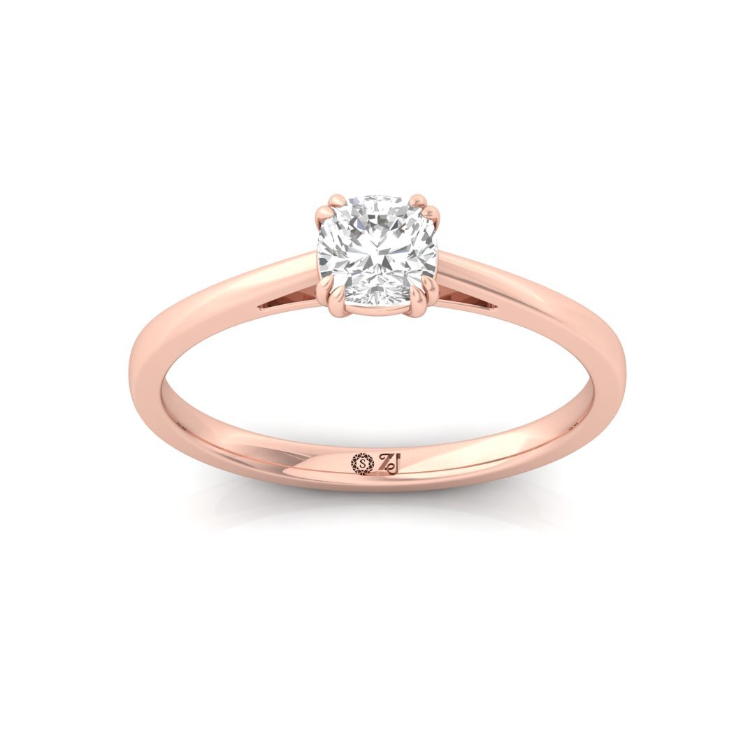 Cushion Cut Solitaire Diamond Engagement Ring of Timeless Elegance | Lab Grown CVD Promise Ring | 925 Silver | 10K | 14K | 18K - Rose Gold Main View