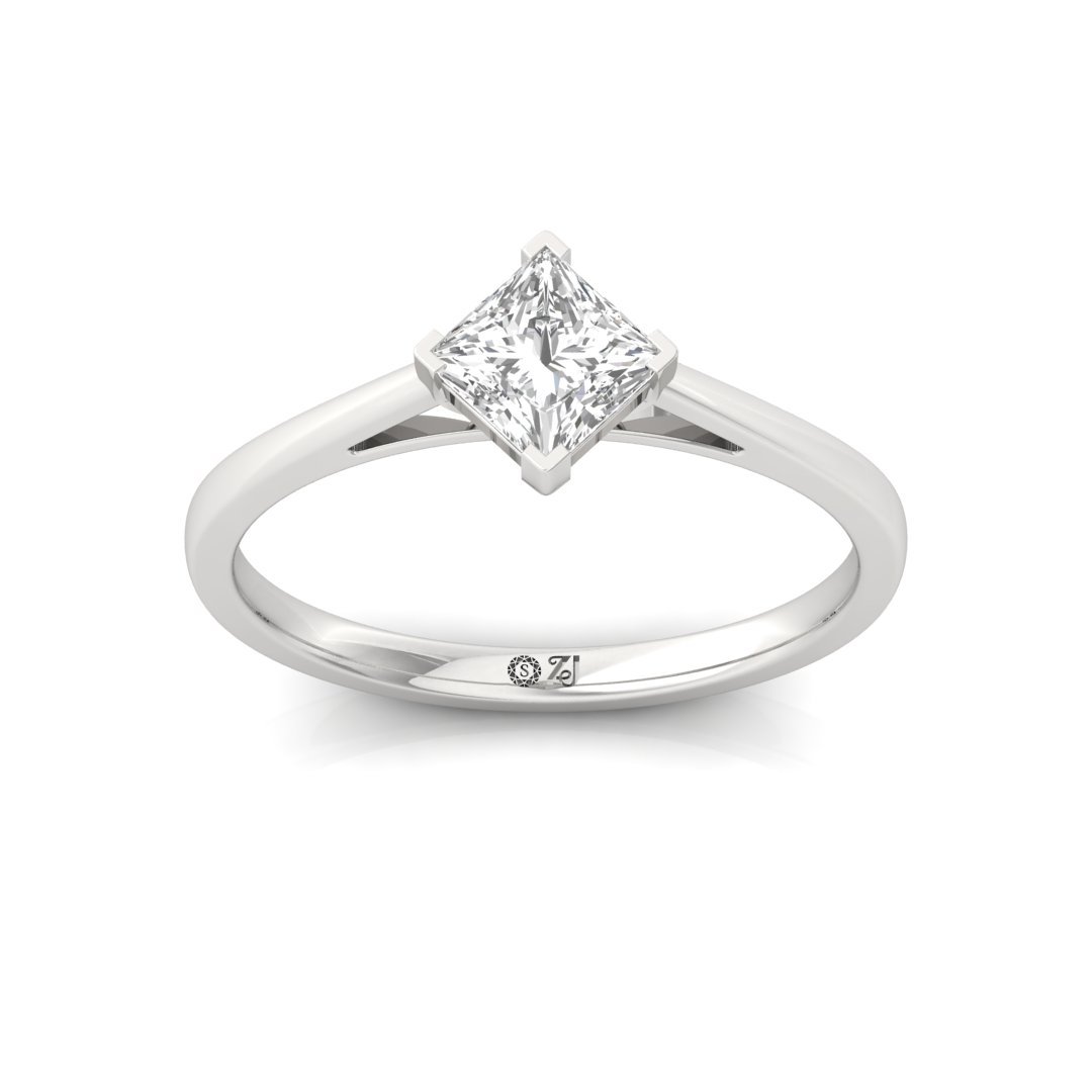 Princess Cut Diamond Engagement Ring | Modern Love Solitaire Ring | Lab Grown CVD Diamond | 925 Silver | 10K | 14K | 18K - Main View