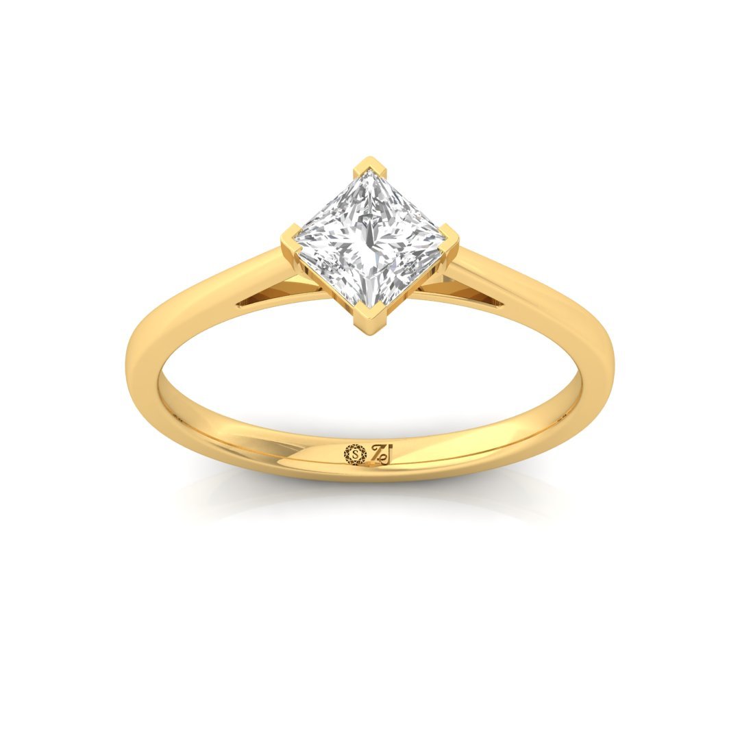 Princess Cut Diamond Engagement Ring | Modern Love Solitaire Ring | Lab Grown CVD Diamond | 925 Silver | 10K | 14K | 18K - Gold Main View