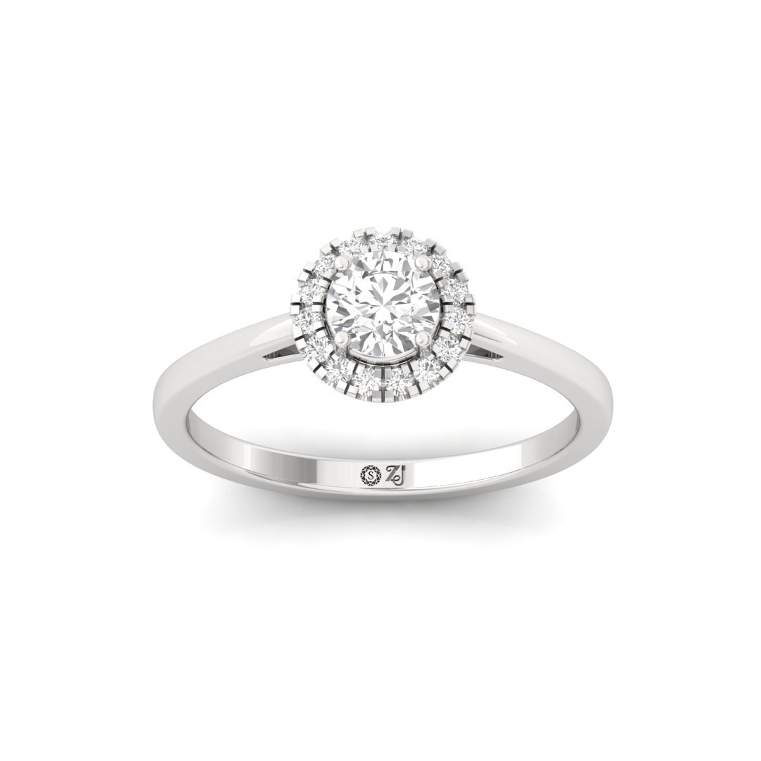 Round Cut Diamond Halo Engagement Ring | Eternal Love Solitaire with Halo | Lab Grown CVD Diamond | 925 Silver | 10K | 14K | 18K - Main View