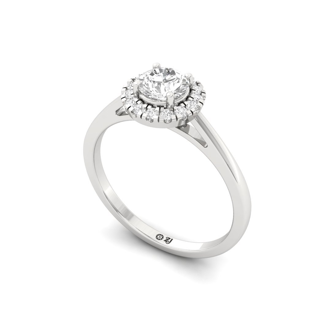 Round Cut Diamond Halo Engagement Ring | Eternal Love Solitaire with Halo | Lab Grown CVD Diamond | 925 Silver | 10K | 14K | 18K - View 2