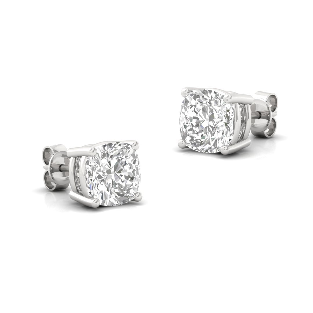 Cushion Cut Diamond Stud Earrings (1 Pair) | Timeless Love Lab Grown CVD Diamond Solitaire Earrings | 925 Silver | 10K | 14K | 18K - View 3