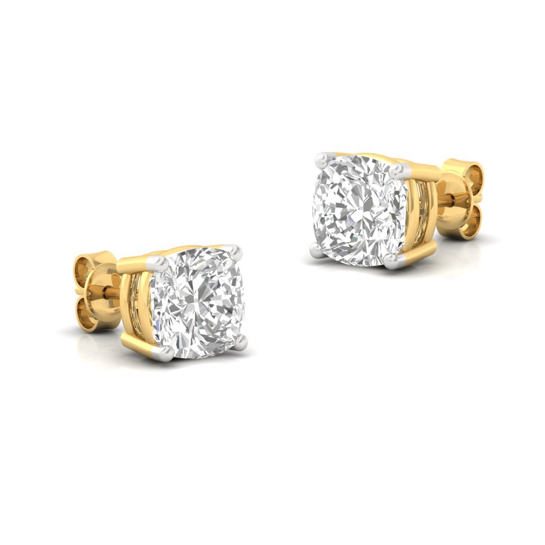 Cushion Cut Diamond Stud Earrings (1 Pair) | Timeless Love Lab Grown CVD Diamond Solitaire Earrings | 925 Silver | 10K | 14K | 18K - View 3