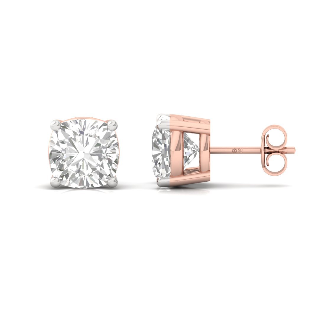 Cushion Cut Diamond Stud Earrings (1 Pair) | Timeless Love Lab Grown CVD Diamond Solitaire Earrings | 925 Silver | 10K | 14K | 18K - Rose Gold Main View