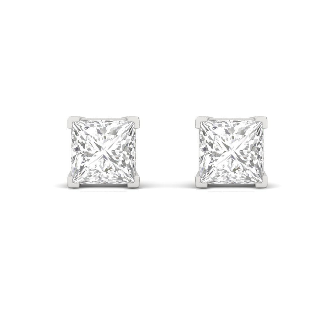 Princess Cut Diamond Stud Earrings (1 Pair) | Eternal Love Lab Grown CVD Diamond Solitaire Earrings | 925 Silver | 10K | 14K | 18K - View 2