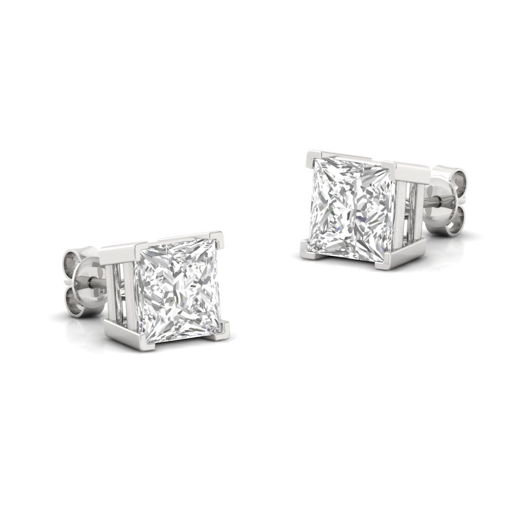Princess Cut Diamond Stud Earrings (1 Pair) | Eternal Love Lab Grown CVD Diamond Solitaire Earrings | 925 Silver | 10K | 14K | 18K - View 3