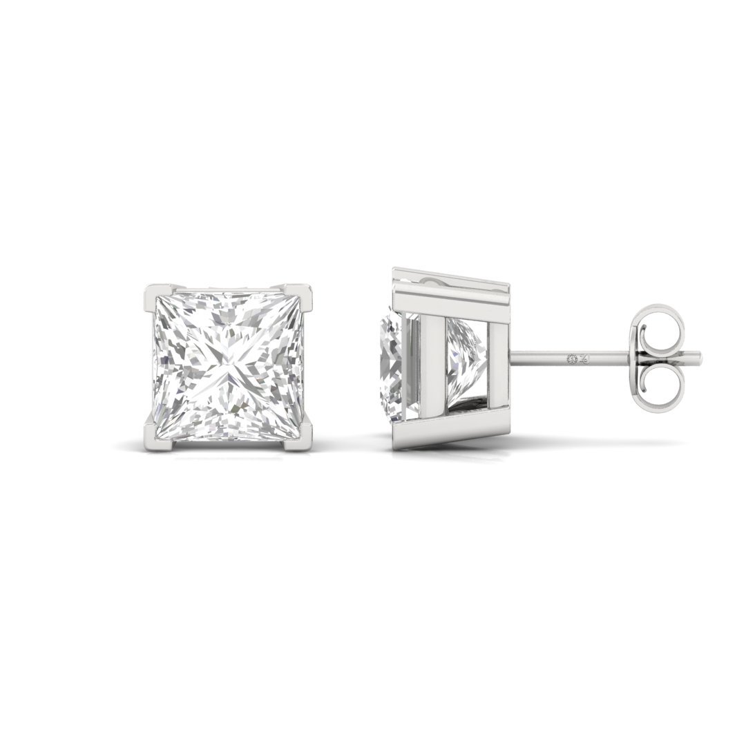 Princess Cut Diamond Stud Earrings (1 Pair) | Eternal Love Lab Grown CVD Diamond Solitaire Earrings | 925 Silver | 10K | 14K | 18K - Main View