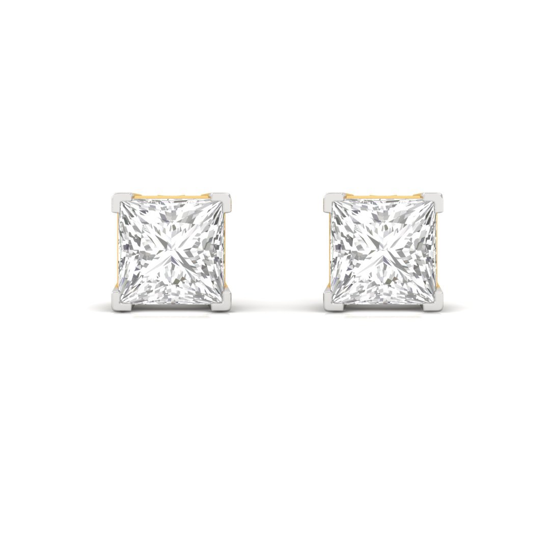 Princess Cut Diamond Stud Earrings (1 Pair) | Eternal Love Lab Grown CVD Diamond Solitaire Earrings | 925 Silver | 10K | 14K | 18K - View 2