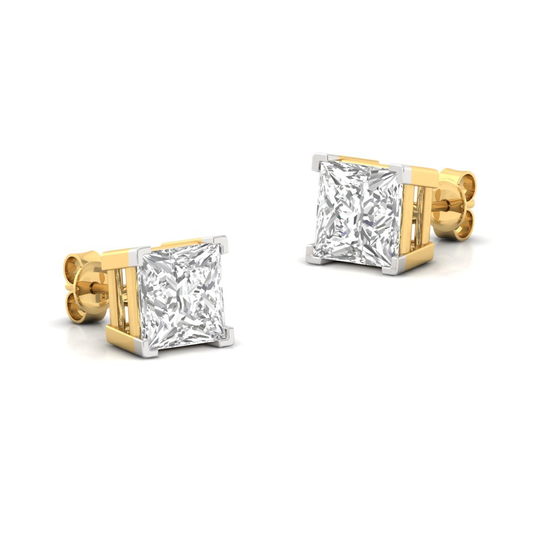 Princess Cut Diamond Stud Earrings (1 Pair) | Eternal Love Lab Grown CVD Diamond Solitaire Earrings | 925 Silver | 10K | 14K | 18K - View 3