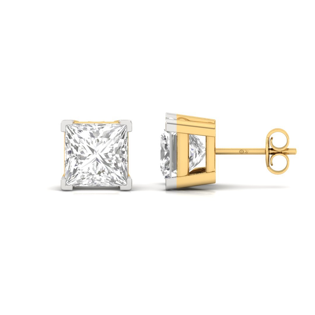 Princess Cut Diamond Stud Earrings (1 Pair) | Eternal Love Lab Grown CVD Diamond Solitaire Earrings | 925 Silver | 10K | 14K | 18K - Gold Main View