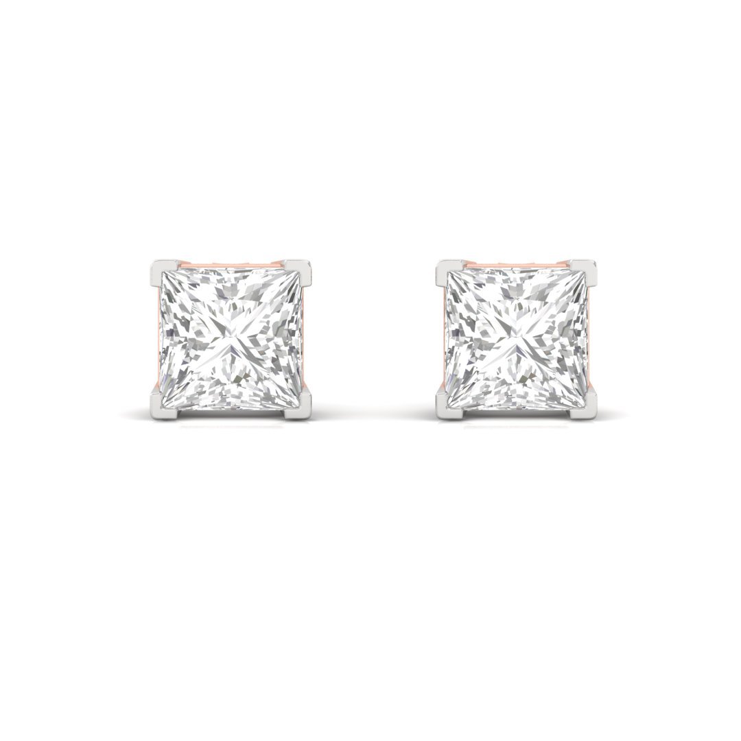 Princess Cut Diamond Stud Earrings (1 Pair) | Eternal Love Lab Grown CVD Diamond Solitaire Earrings | 925 Silver | 10K | 14K | 18K - View 2