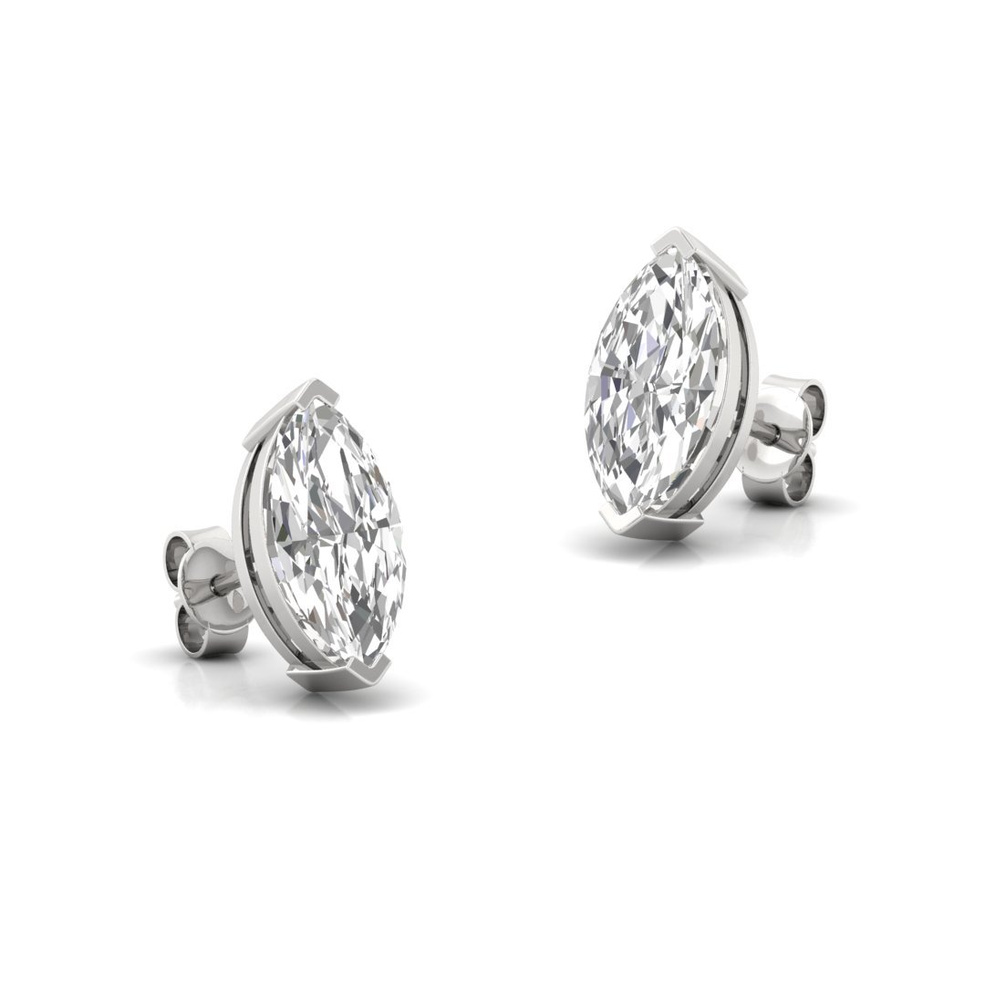 Marquise Cut Diamond Stud Earrings (1 Pair) | Eternal Flame Lab Grown CVD Diamond Solitaire Earrings | 925 Silver | 10K | 14K | 18K - View 3
