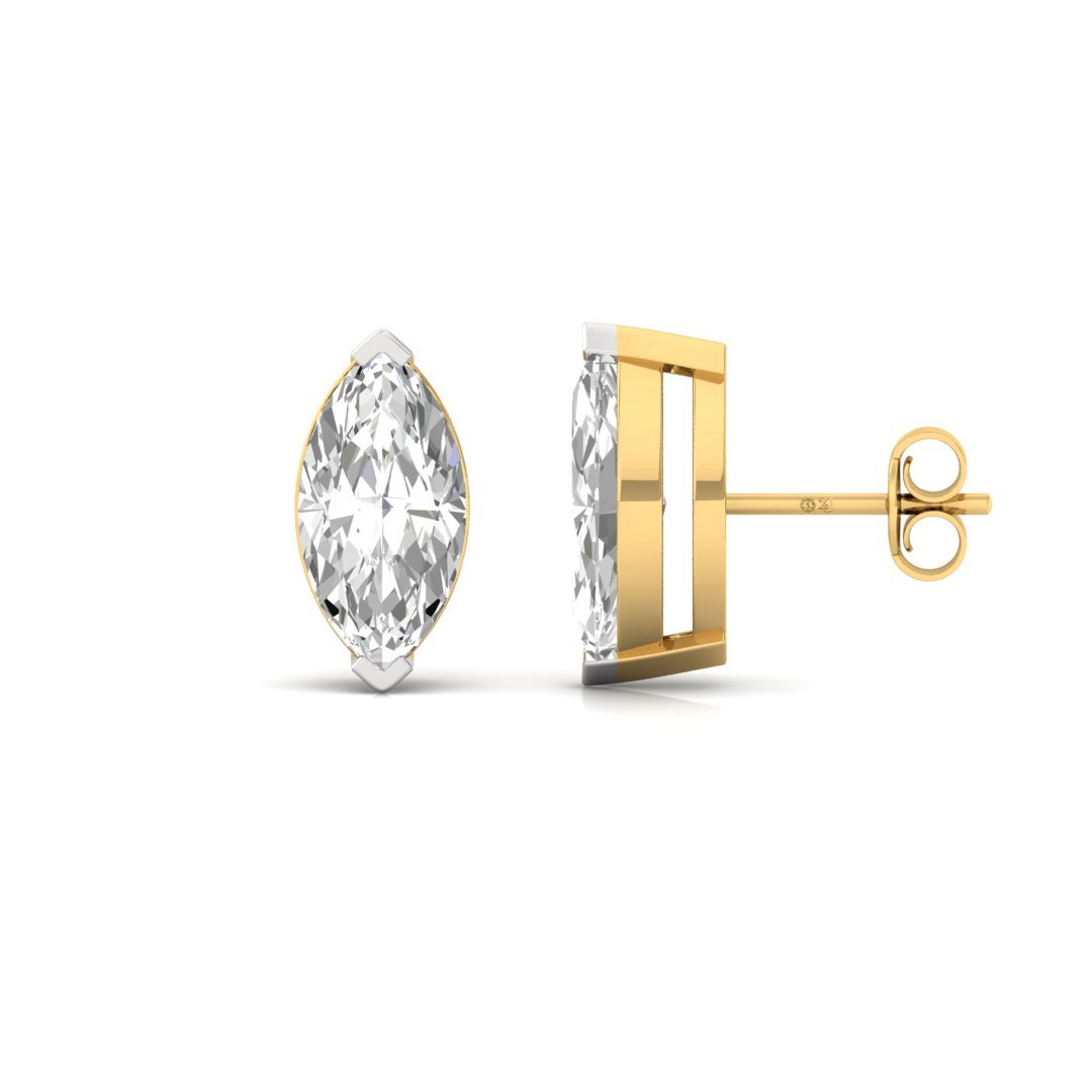 Marquise Cut Diamond Stud Earrings (1 Pair) | Eternal Flame Lab Grown CVD Diamond Solitaire Earrings | 925 Silver | 10K | 14K | 18K - Gold Main View