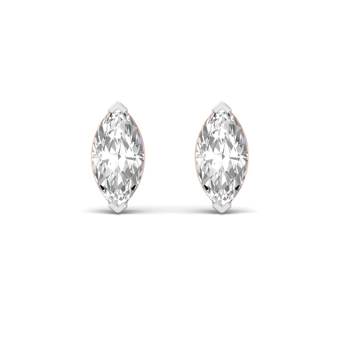 Marquise Cut Diamond Stud Earrings (1 Pair) | Eternal Flame Lab Grown CVD Diamond Solitaire Earrings | 925 Silver | 10K | 14K | 18K - View 2