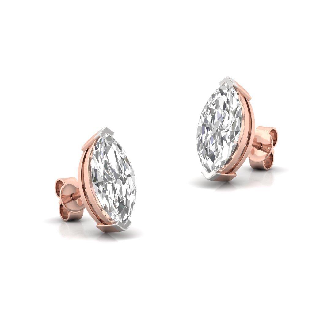 Marquise Cut Diamond Stud Earrings (1 Pair) | Eternal Flame Lab Grown CVD Diamond Solitaire Earrings | 925 Silver | 10K | 14K | 18K - View 3
