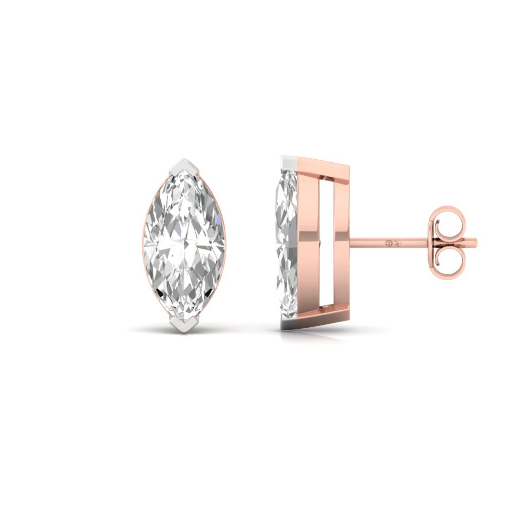 Marquise Cut Diamond Stud Earrings (1 Pair) | Eternal Flame Lab Grown CVD Diamond Solitaire Earrings | 925 Silver | 10K | 14K | 18K - Rose Gold Main View